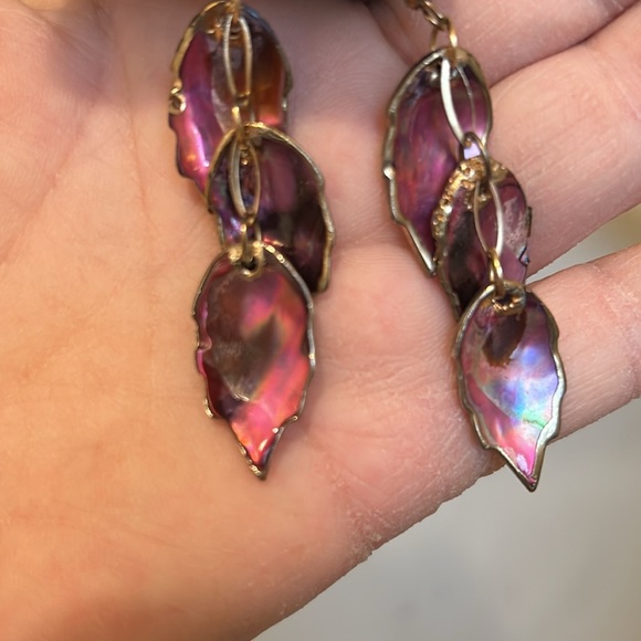 Vtg 80s Diana Marco Pink Abalone Shell Dangling Pierced Iridescent Earrings - Picture 6 of 6